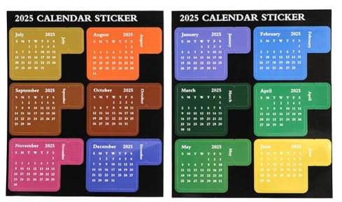 2025 Kalender-Aufkleber, 12 Blatt Monats-Register, selbstklebende Trennwände, 2025 Seiten-Etiketten, Aufkleber, klebriger Monatskalender, monatlich