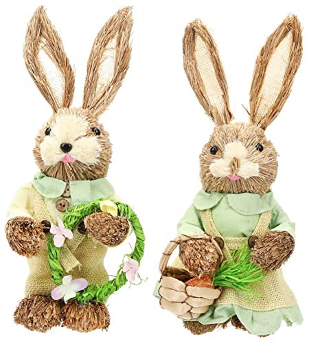 GREENADSCAPE 2 Pièces Lapin en Paille Fait Main Modèles De Lapin Lapin Ornements De Lapin De Paille Décorations De Lapin De Pâques Figurine De Lapin Figurines De Lapin De Pâques Coton