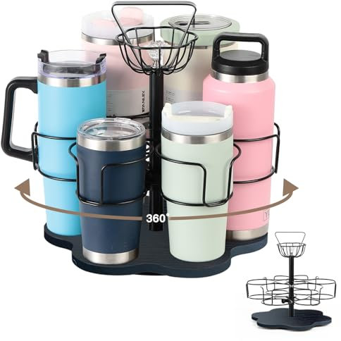Kavilin Water Bottle Holder For Stanley&Yeti - Rotating Water Bottle Organizer with 6 Slots for Stanley 20-40oz Tumbler 30-40 oz YETI Rambler 18-36oz (Black)