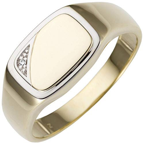 Herren Ring aus 585 Gold Gelbgold bicolor mit Diamant Brillant flach glänzend, Ringgröße:Innenumfang 66mm ~ Ø21.0mm