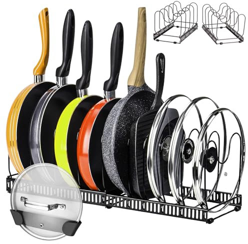 Silvarino - organizador sartenes y ollas cajon - 10 compartimentos y un soporte adhesivo para tapas - organizador de platos para armario y cajones de cocina