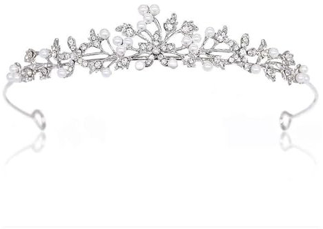 SSyang Krone Prinzessin Mädchen Damen Diadem Crown Kristall Tiaras Prinzessinnenkrone Eleganter Queen Brautschmuck Strass Stirnband Geschenk Haarschmuck für Frauen Hochzeit Tanzparty,14*2.5cm(Silber)