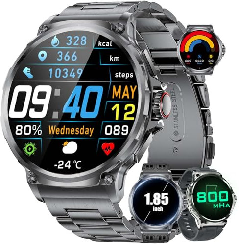 SUNKTA Smartwatch Herren, 1.85'' HD Großes Bildschirm/800 mAh Batterie Fitnessuhr, IP68 wasserdichte Uhr Sportuhren mit Schrittzähler Herzfrequenz, Smart Watch Kompatibel Android iOS