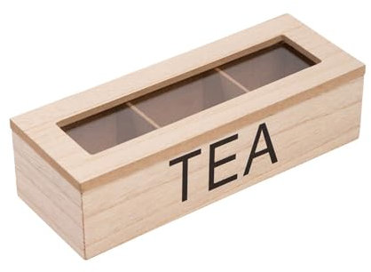 Tea Bag Holder - Tea Bag Storage, Teabag Storage, 24x9x6.5CM Wooden Box with Transparent Window 3 Compartments, Chest Box for Coffee Station, Sugar Packet Sweeteners Small Packets Creamer Singles
