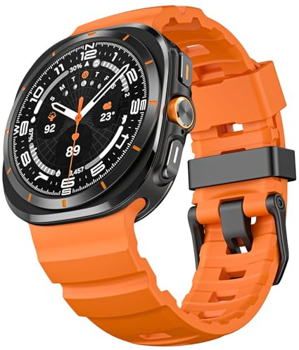HITZEE Sportarmbänder Kompatibel mit Samsung Galaxy Watch Ultra (2025/2024) Armband 47 mm, Wasserdichtes Silikon-Sport Armband für Herren, Orange
