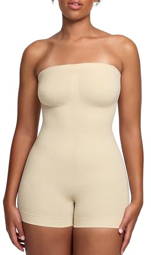 creamy fabrics Shapewear Body Damen trägerlos mit Shorts | Stark formender Polyamid Elastan Bodysuit für schulterfreie Looks mit glatter Passform und sicherem Sitz