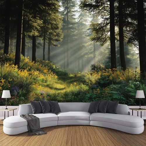 DACRWEKZ Papier Peint Panoramique 350 x 256 cm paysages naturels Impression Paysage Végétal paysage forestier Peint Décoration Murale Poster vert Fresque Murale Salon Chambre Á Coucherr Bureau Salle