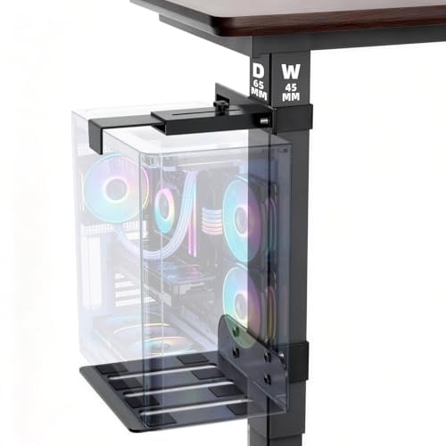 Supporto PC Sotto Scrivania,Capacità di Carico di 35 KG,Nero | Non è Necessaria Alcuna Foratura,Supporto PC Fisso,(Applicabile Solo a Gambe Del Tavolo da 65 mm × 45 mm)