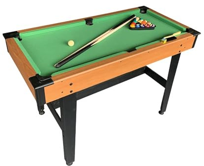 Billardtisch 4 Fuß – Mini Pool Billard Tisch für Kinder & Erwachsene, Kompakter Billardtisch für Zuhause, inkl. 2 Queues, Kugeln & Zubehör, Stabiler MDF Pooltisch in Holzoptik