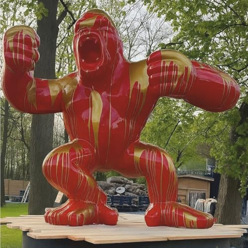 Casa Padrino XXL Deko Skulptur Gorilla AFFE Rot/Gold H. 180 cm - Garten Figur