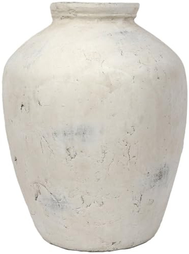 wilko Nordic Large Textured Vase, White, 34cm Height, Rustic Cracked Design, Decorative Ceramic, Suitable for Fresh and Dried Flowers