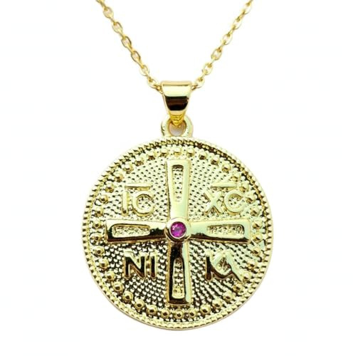 LKBEADS Collana con ciondolo a medaglione e rosa dei venti in ottone placcato oro, ciondolo a disco di navigazione vichinga Stella Polare da 24 mm con catena a maglia fine da 45 cm |LK_CHN_0179