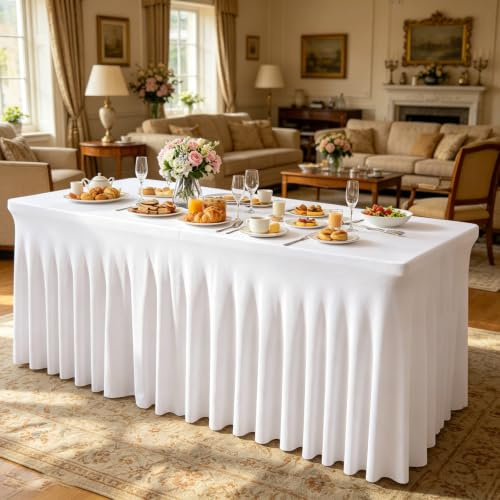 Taurion 6ft Elastisch Tischhussen: Weiß Stretchhusse Biertischhusse, Bierzeltgarnitur Husse, Tischdecken Event für Hochzeit, Bankett, Messe 76×183cm