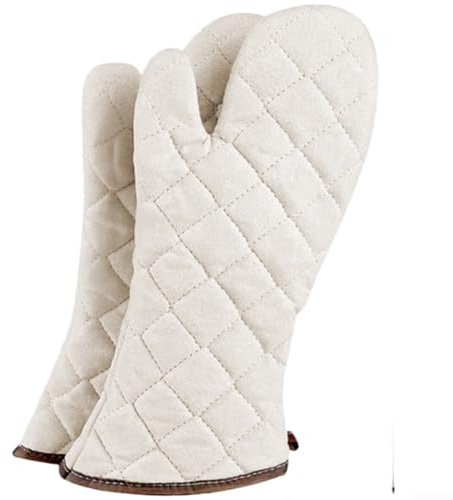 Oven Gloves, Heat Resistant up to 450 °F, Non-Slip Cotton Baking Gloves for Oven, Grill, Kitchen, Silver, 29 x 15 cm (F)