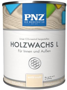 PNZ Holzwachs L für Innen und Außen | lösemitttelfreier Wachsanstrich | Nachhaltig hergestellt mit regionalen Rohstoffen | für alle Hölzer, auch Bienenhäuser, Gebinde:0.75L, Farbe:antikweiß