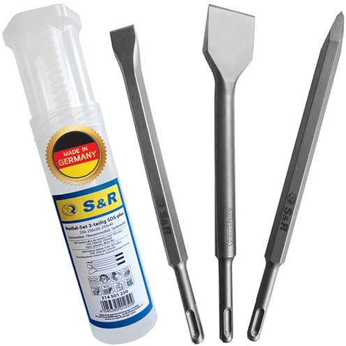 S&R Set Scalpelli SDS-plus MADE IN GERMANY per Piastrelle Pavimento Muro con Scalpello CURVO - Qualità Industriale per Martelli e Trapani SDS-Plus