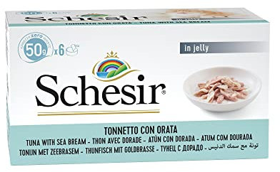 Schesir Cat Jelly Thunfisch mit Goldbrasse, Katzenfutter nass in Gelee, 1 x 6 Dosen x 50 g