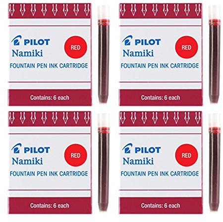 Pilot Namiki IC-50 Fountain Pen Ink Cartridges, Red Ink (4 x Boxes of 6 = 24 Cartridges in Total)