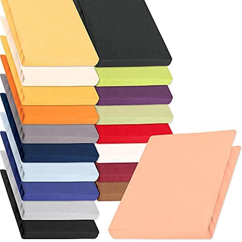 aqua-textil Pur 2er Set Jersey Spannbettlaken 90x200-100x220 cm apricot Wasserbett Boxspringbett 160g/qm Mako Baumwolle