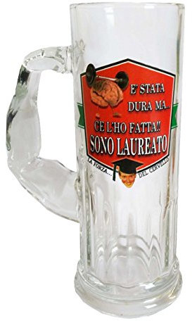 Bombo Bierkrug aus Glas mit Griff in Form eines Muskel Arms, 0,5 Liter, für den Schulabschluss