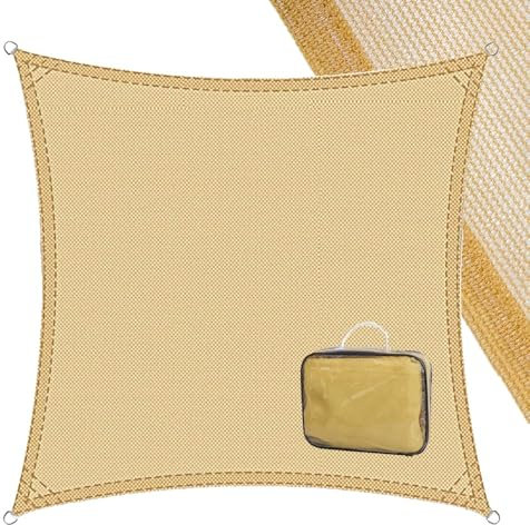 LOLAhome Toldo Vela de Sombra ANTICHARCOS | 5x5 m Cuadrado Arena | Fibras Alta Resistencia 200gr/m² HDPE, Protección UV, Transpirable | para Exteriores: Jardín, Patio, Terraza