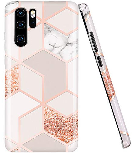 JAHOLAN Huawei P30 pro Hülle Handyhülle TPU Silikon Weiche Schlank Schutzhülle Handytasche Flexibel Case Handy Hülle für Huawei P30 pro - Marmor Bling Glitter Sparkle Gold