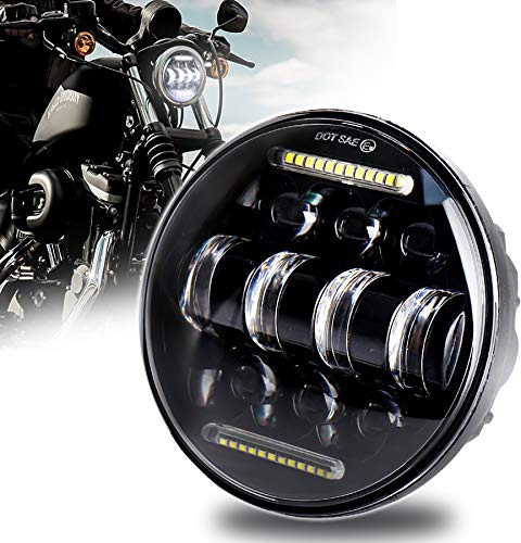 MOVOTOR 5.75 LED Headlight with White DRL for Motorcycle | Hi/Lo Beam,OEM Fit,Waterproof I67, 5-3/4 Headlight For Harley Davidson Sportster Iron 883, For Dyna, For Indian Scout