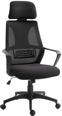 Vinsetto Ergonomic Office Chair, High Back Computer Chair, Mesh Desk Chair with Lumbar Support, Headrest, Wheel, Adjustable Height, Black