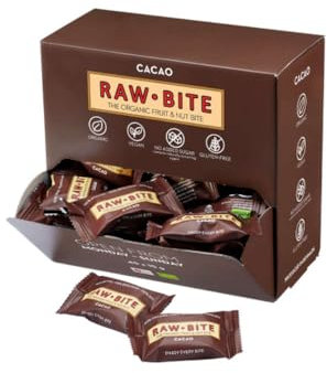 RAWBITE Riegel CACAO Mini I 45 schokoladige Bio Nuss-Riegel in der Snackbox I Kakao, Datteln und Nüssen I Vegan, glutenfrei, laktosefrei I enthält von Natur aus Zucker I mit 11g Protein I 45 x 15g