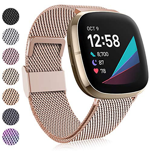 Faliogo Kompatibel mit Fitbit Versa 3 Armband/Fitbit Versa 4 Armband/Fitbit Sense Armband, Edelstahl Metall Ersatzband Armband mit Magnetschloss Kompatibel mit Versa 4/Versa 3/Sense