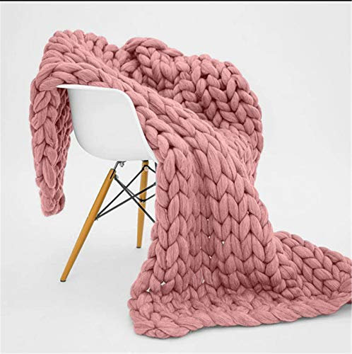 RAILONCH Gestrickte Grobe Strickdecke Wolle Kuscheldecke Grobstrick Wolldecke Strickdecke Tagesdecke Überwurf Decke Zuhause Dekor (120×180cm,Schmutziges Rosa)