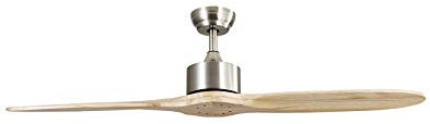 TODOLAMPARA - Ventilador de techo motor DC modelo LESTE Níquel, 2 aspas Haya, 5 velocidades, control remoto, temporizador, silencioso y bajo consumo, modo invierno-verano, tamaño grande