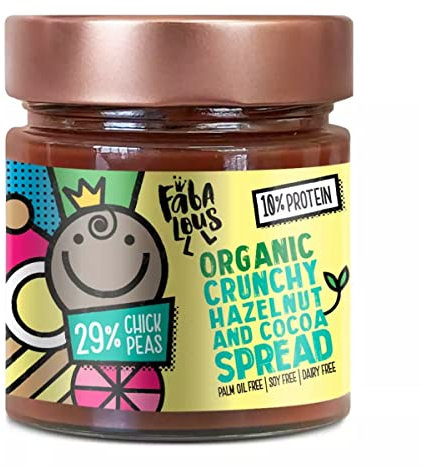 Fabalous Organic Crunchy Chocolate Spread (Hazelnut & Cocoa Spread) Vegan, Dairy Free, No Palm Oil, Less Sugar, More Protein 200g (Pack of 6)