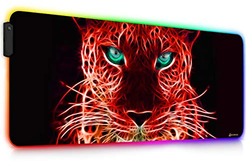 DORRISO Nouveau RGB Gaming Tapis de Souris 900x400x4mm Surdimensionné LED Tapis de Souris XXL Antidérapant Tapis de Souris étendu pour Clavier Souris Ordinateur PC Tapis de Souris Tigre Rouge B