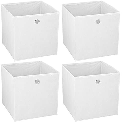 Murago - 4er Set Faltbox ca. 30x30x30 cm Weiß Aufbewahrungsbox faltbar Aufbewahrungs Körbe Einschub Korb Boxen Box Stoff Regalkorb Klappbox Organizer