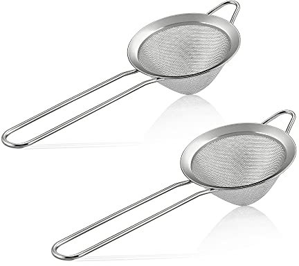 E-far Lot de 2 passoires à thé en maille fine de 8,4 cm en acier inoxydable avec long manche, petites passoires coniques en maille pour cocktail, café, nourriture, antirouille et facile à nettoyer