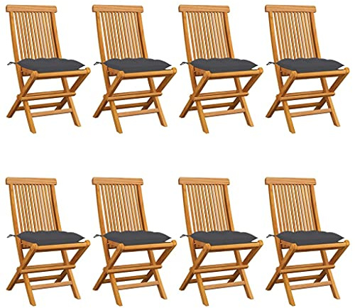 vidaXL 8X Teak Massiv Gartenstuhl mit Anthrazit Kissen Klappbar Holzstuhl Klappstuhl Stuhl Stühle Gartenmöbel Gartenstühle Balkon Terrasse