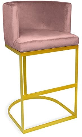 Menzzo Chaise de Bar Noellie Velours Rose Pieds Or