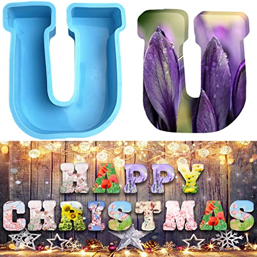 Moule en silicone 3D avec grandes lettres de l'alphabet pour résine ou pâtisserie en forme de lettre U 15,2 cm