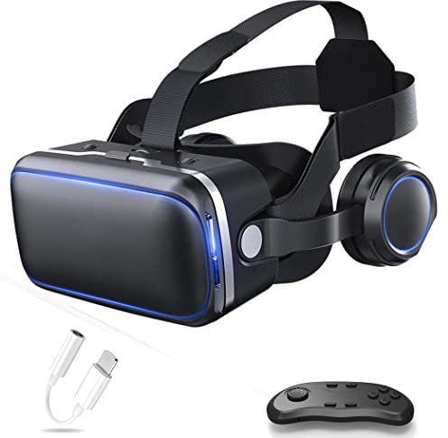 JYMYGS VR Glasses, Virtual Reality Headset, VR Headsets Support Android and IOS, Bluetooth Connection for iPhone 13 Pro Max/13 Pro/13/12/11, for Samsung Galaxy S21, Huawei, Xiaomi