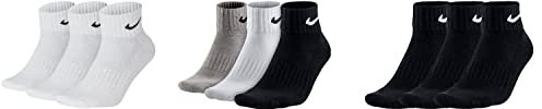 NIKE 9 Paar Socken One Quater Socks Herren Damen Kurze Socke Knöchelhoch, Farbcode + Farbe:A25 3 Paar weiss 3 Paar bunt 3 Paar schwarz, Größe:42-46