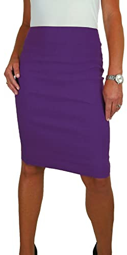 icecoolfashion Women's Stretch Smart Casual Bodycon Pencil Skirt Ladies Above Knee Special Occasion Slim Fit Office Skirt Aubergine Purple (12)