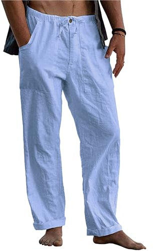 LVCBL Sommerhose Herren Leichte lockere Passform Leicht Elastischer Bund Yoga Strandhose Hellblau 3XL