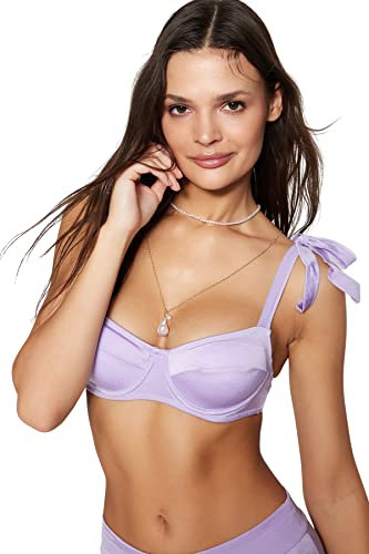 Trendyol Woman Regular fit Balcony Knit Bikini Top,Lilac,40