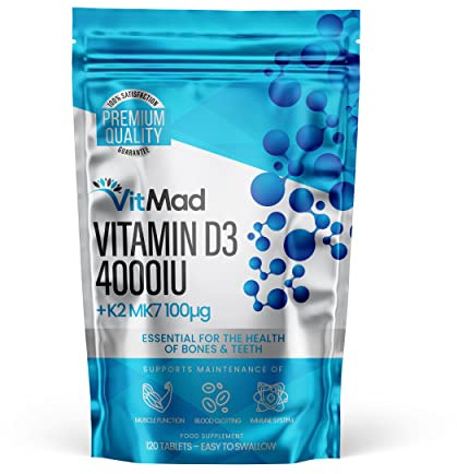Vitamin D3 4000iu & Vitamin K2 MK7 100μg – 4 Month Supply, 120 Easy-Swallow Tablets