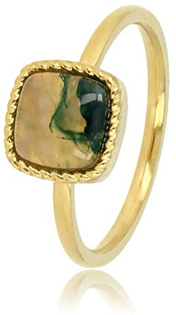 My Bendel Kleiner Siegelring aus Gold mit Moosachat-Edelstein- Stylischer Ringe für Damen mit echtem Edelstein - Bleibt schön und Verfärbt nicht - Stapeln Ringe - mit Luxuriösen Geschenkverpackung
