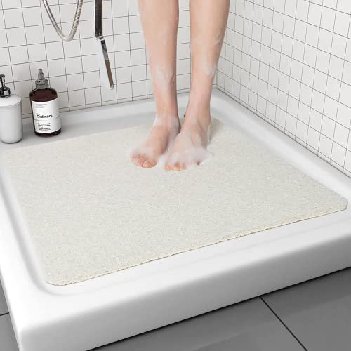 Duschmatte rutschfest waschbar, 60 x 60 cm Anti-Schimmel | Schnell trocknend | Luffa Massage | Weich Komfort Duschmatten Badewannenmatte mit Ablauf, PVC Luffa Badematte für Nassbereiche