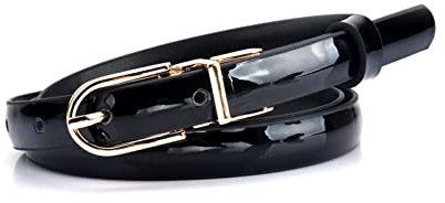 Juwaacoo Cintura da donna in pelle verniciata Cintura sottile da 1,5cm Cintura da jeans da donna Accessori di abbigliamento, Nero