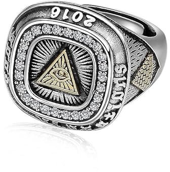 S925 Silber Freimaurer Ring Freimaurer Ring Dreieck Allsehendes Auge der Vorsehung Ring für Männer Silber Freimaurer Ring Illuminati Herrenschmuck