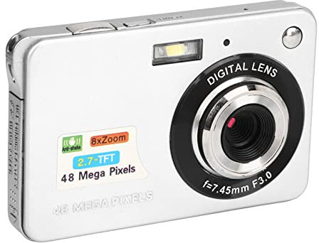 Appareil Photo Numérique 4K 48MP - Caméra de Vlogging Avec Écran LCD 2,7 Pouces, Zoom Numérique 8X, Enregistreur Vidéo Compact, Mini Portable Pour Enfants, Débutants (Argent)